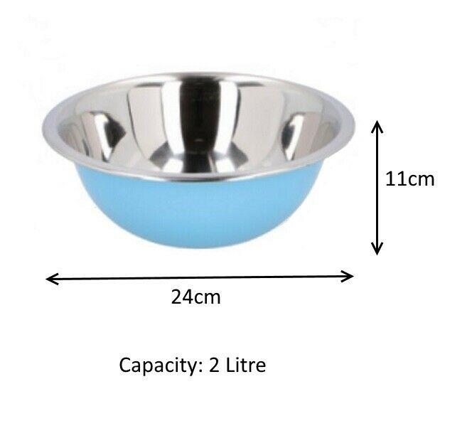 3pc Colours Stainless Steel Metal Deep Mixing Bowl Caterer Salad Spaghetti Pasta 