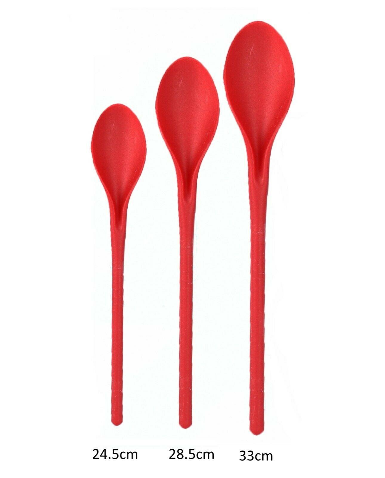 Plastic Oval Kitchen Spoon Set 3-Piece Hard Plastic Mixing Stirring Spoons Long Handle Cooking Serving Spoons Utensils Red 