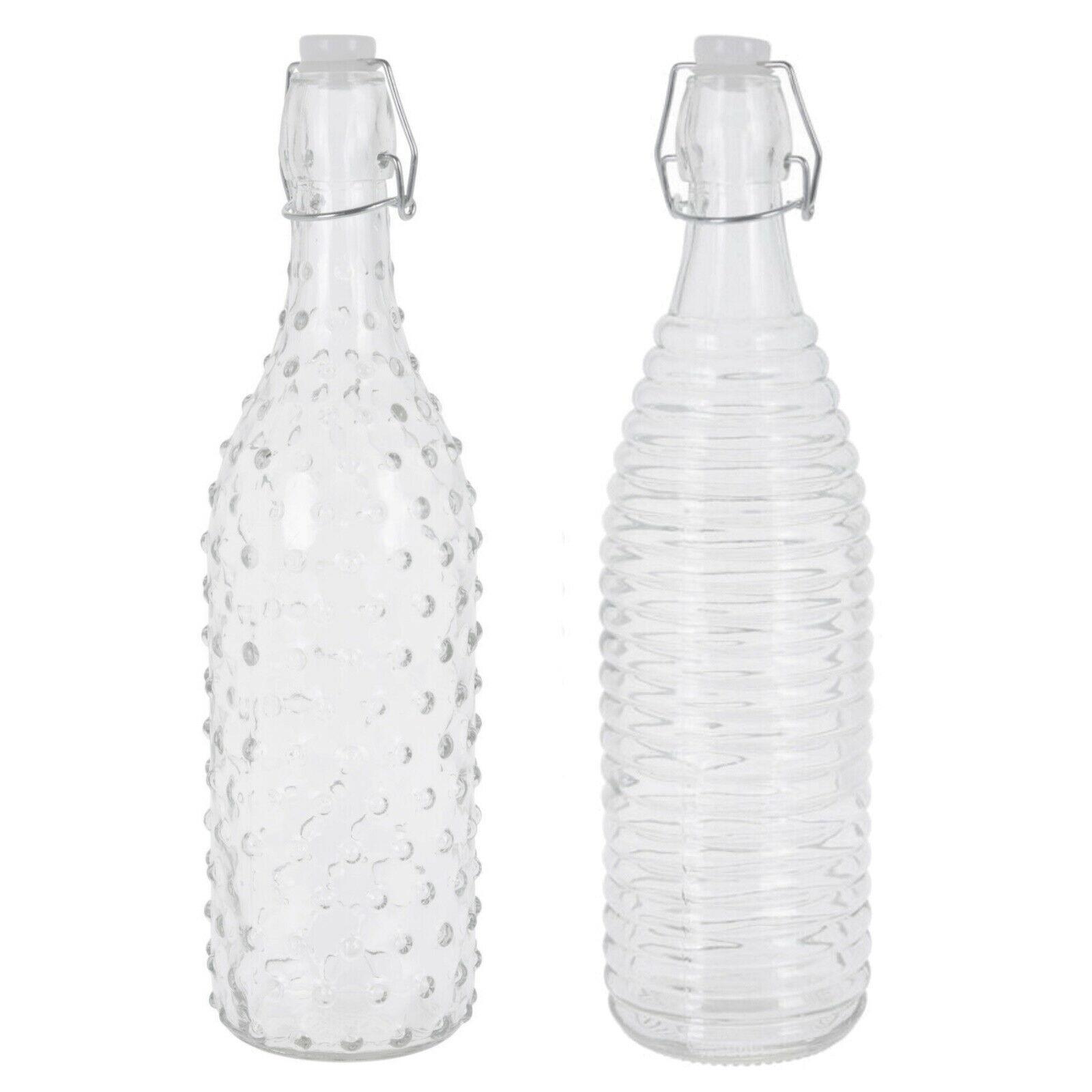 Glass Beverage Water Bottle 1Litre Vintage Airtight Preserve Fridge Screw  Cap