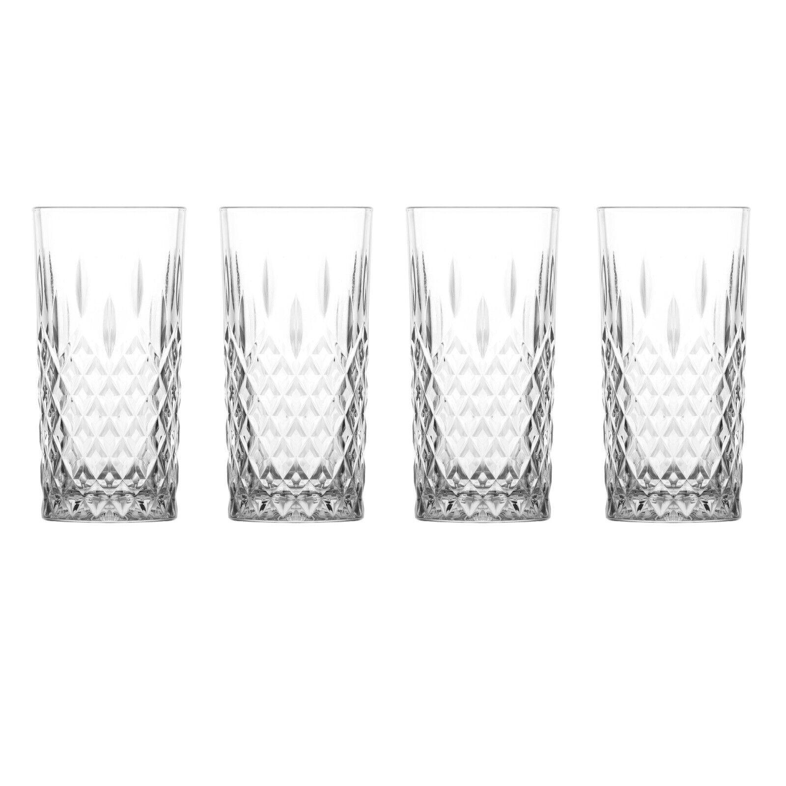 4x Highball Cocktail Glasses Set Drinking Tumblers Large Cut Glass 356ml Clear