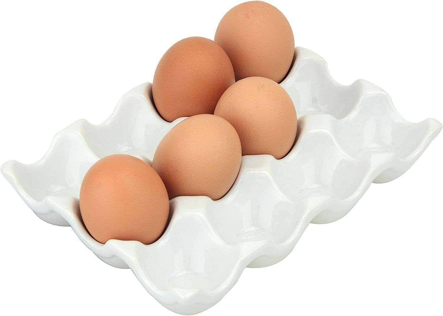 2 x Porcelain White Egg Tray Holds 24 Eggs Holder Egg Tray for Fridge ...