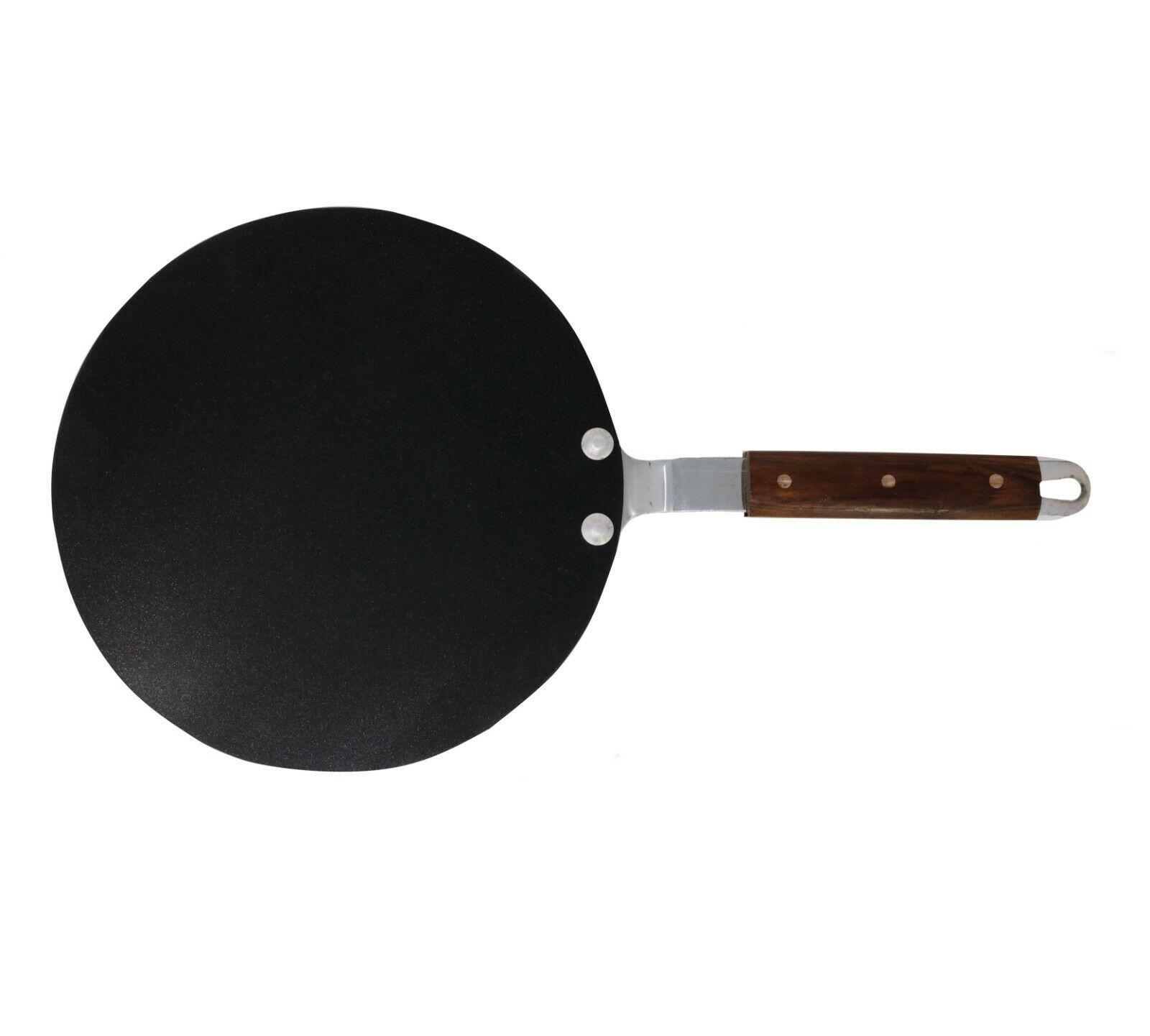 Iron Tawa Tava Crepe Pancake Pan Chapati Roti Concave Wooden Handle Heavy  Duty