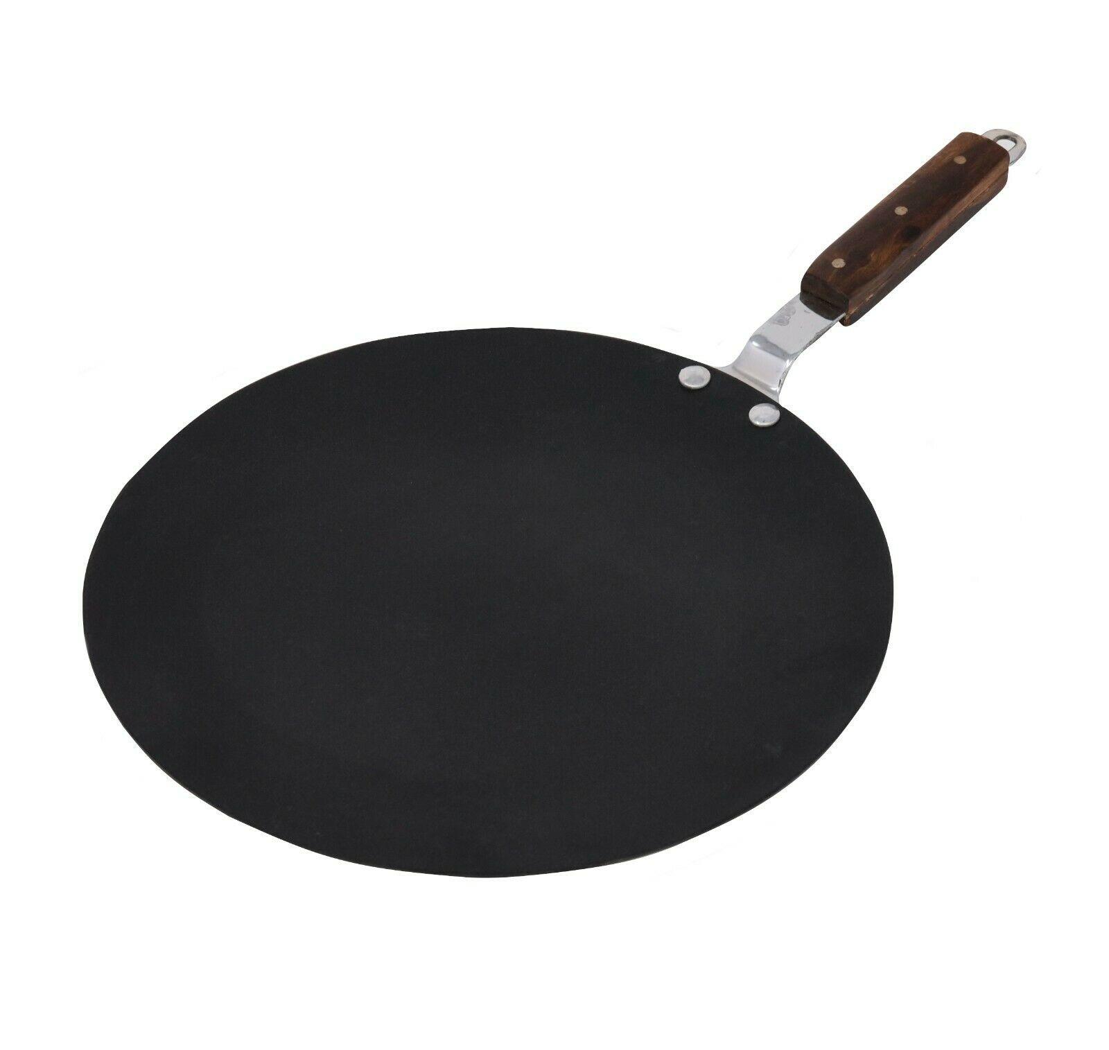 Iron Tawa Tava Crepe Pancake Pan Chapati Roti Concave Wooden Handle Heavy  Duty
