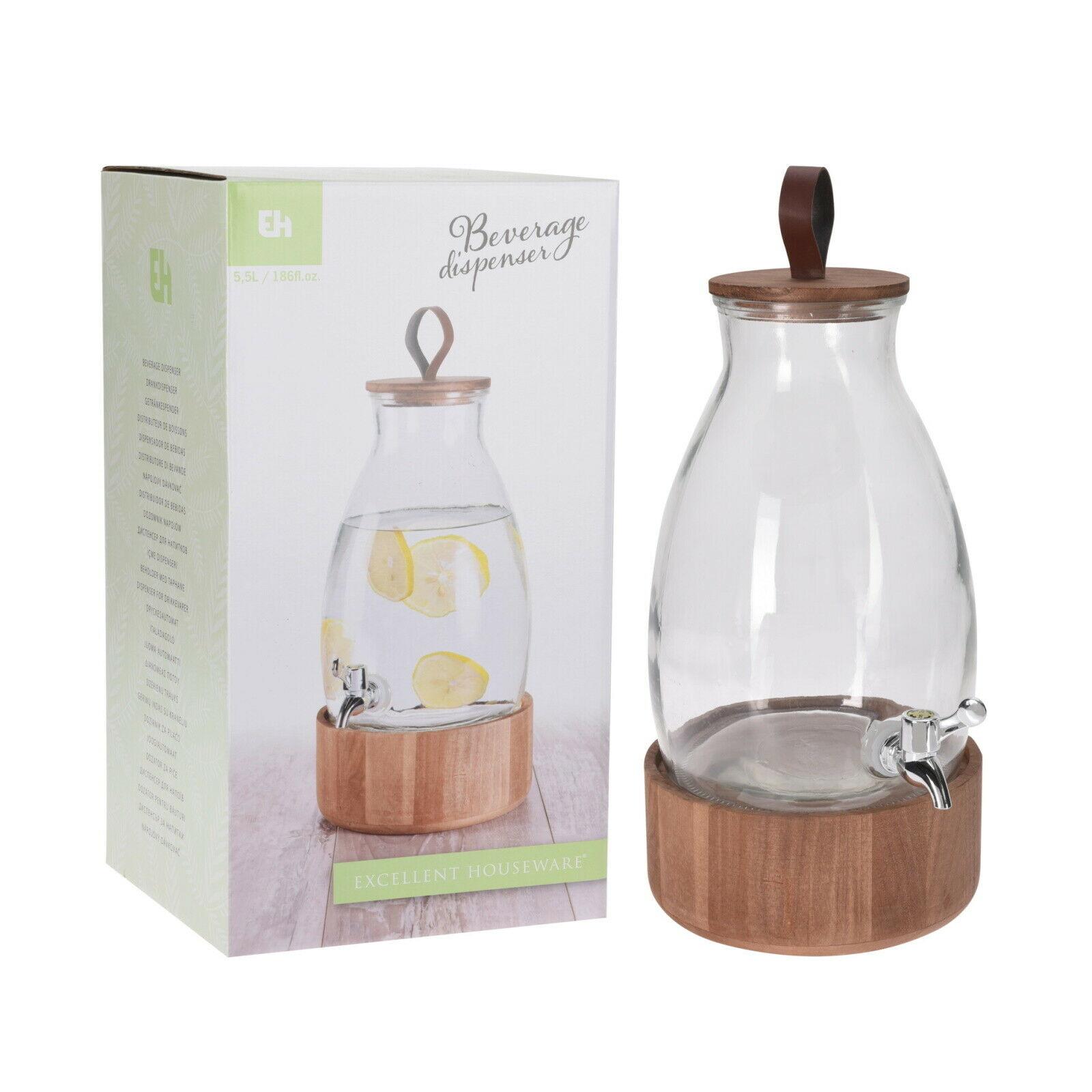 5.5L Glass Drink Beverage Dispenser Jug Juice Cocktail With Tap & Lid Stand