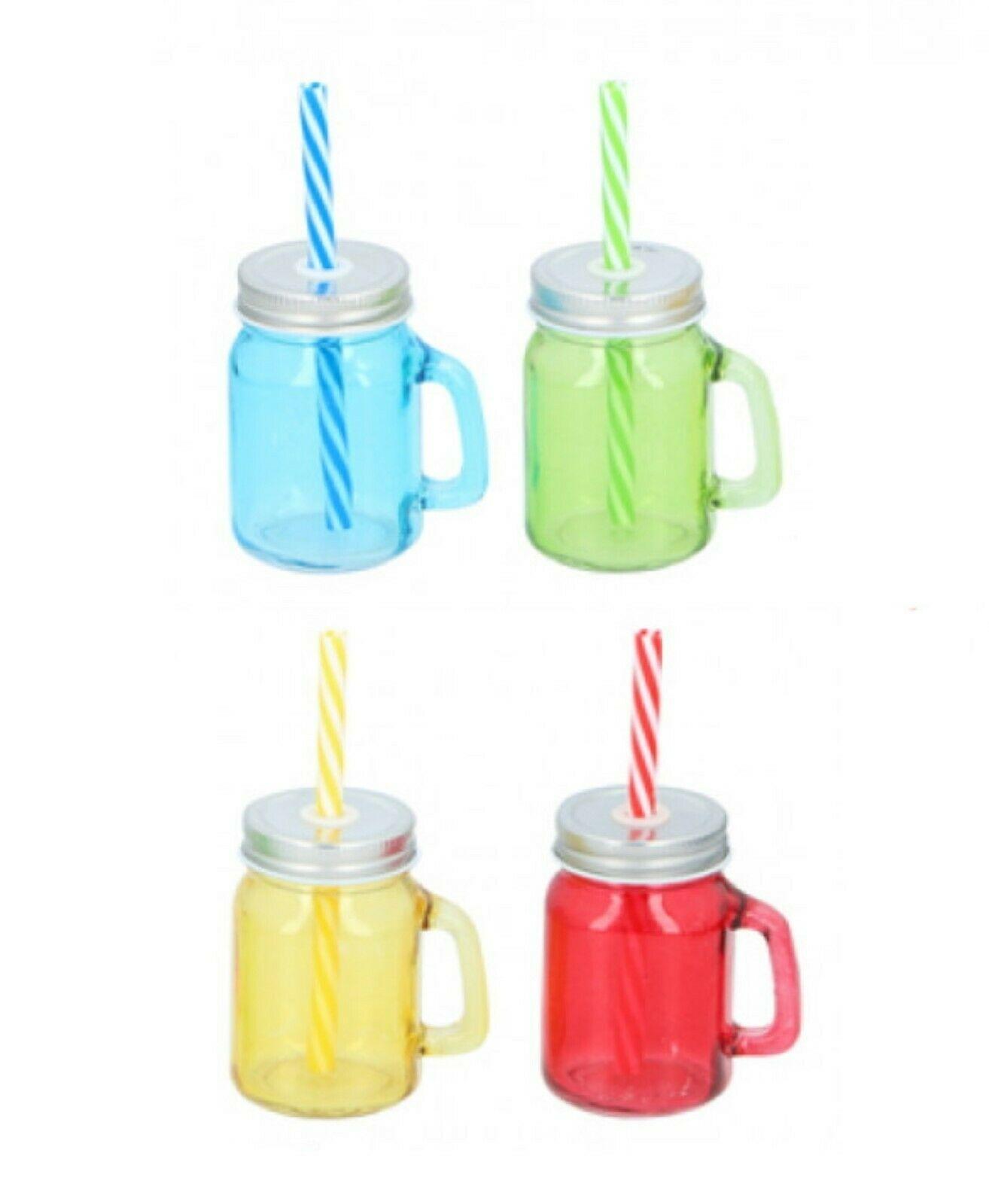 Vintage Set of 8 Mason Drinking Glass Jam Jars Coloured Shot Glasses Retro Party 