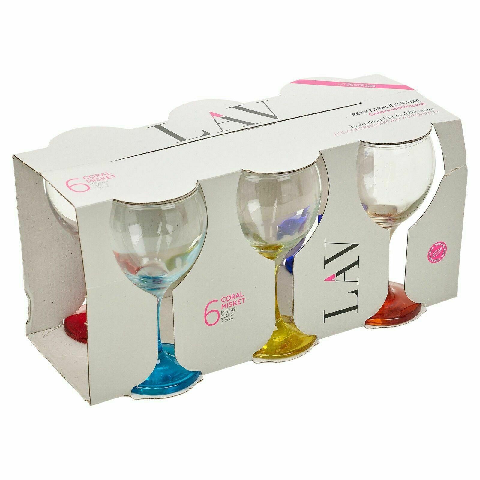 6pc Set 210ml Cocktail Coloured Stem Wine Glasses Red White Wedding Dinner Party