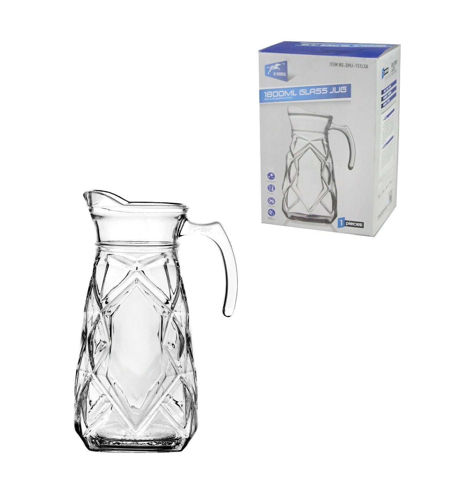 1 X 1.8L Kitchen Fridge Glass Pitcher Water Squash Milk Juice Jug With Lid New 