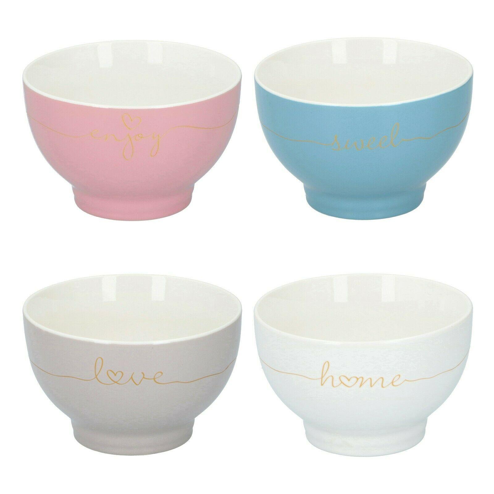 Cereal Bowls 4-Piece Coloured Breakfast Oatmeal Soup Bowl Porcelain Text  Home