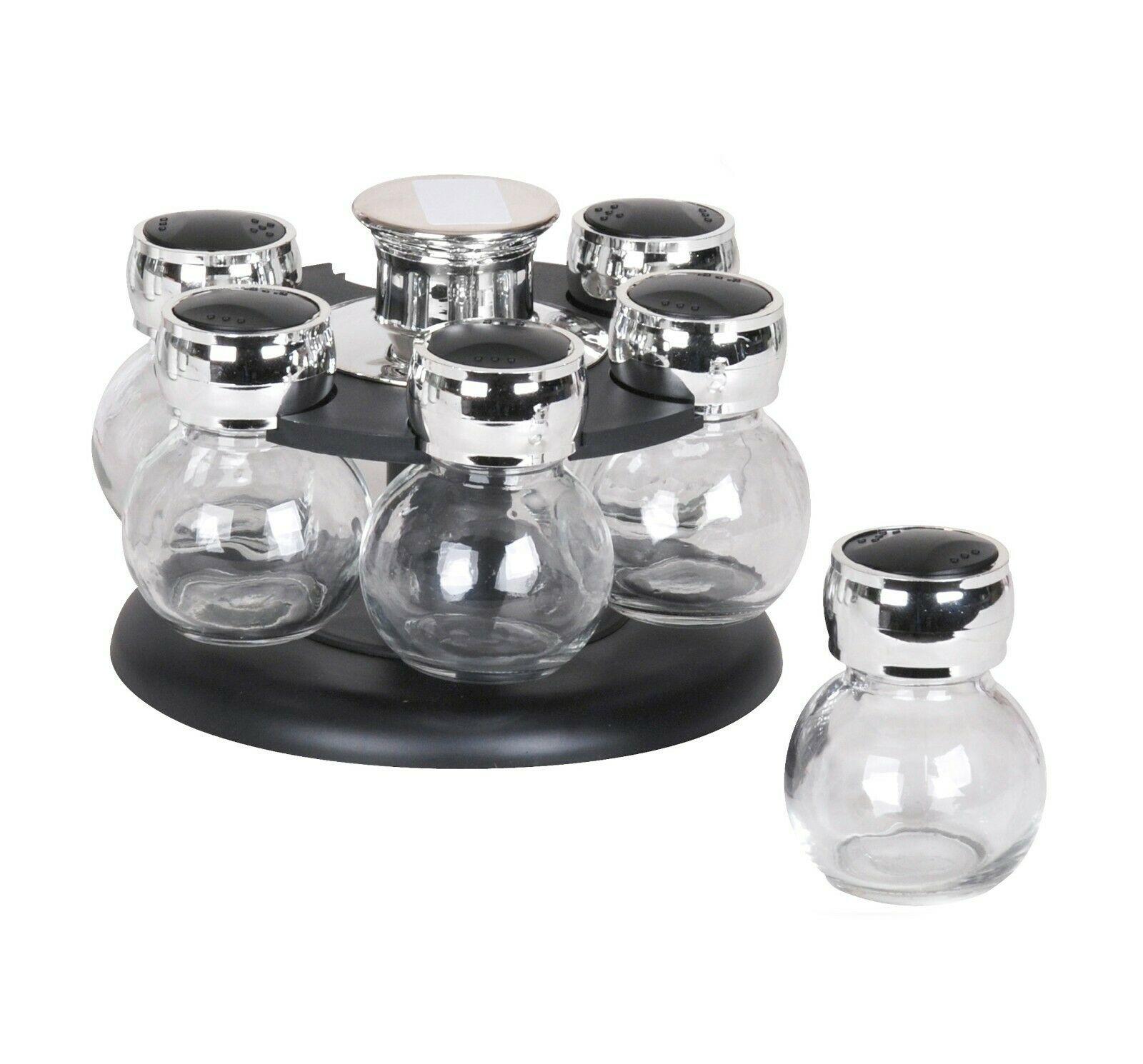 6 Spice Glass Jar Rack Set With10 Indian Curry Spice Kit Revolving
