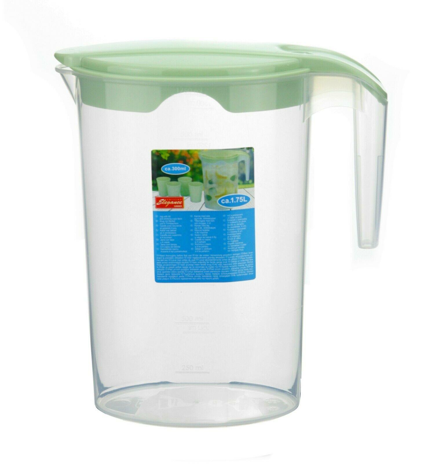 Iced Tea and Cold&Hot Water Water Jug with Lids Elegear Plastic Jugs with 4 Cups 1.6 L Fridge Jug Perfect for Fruit Juice Green 