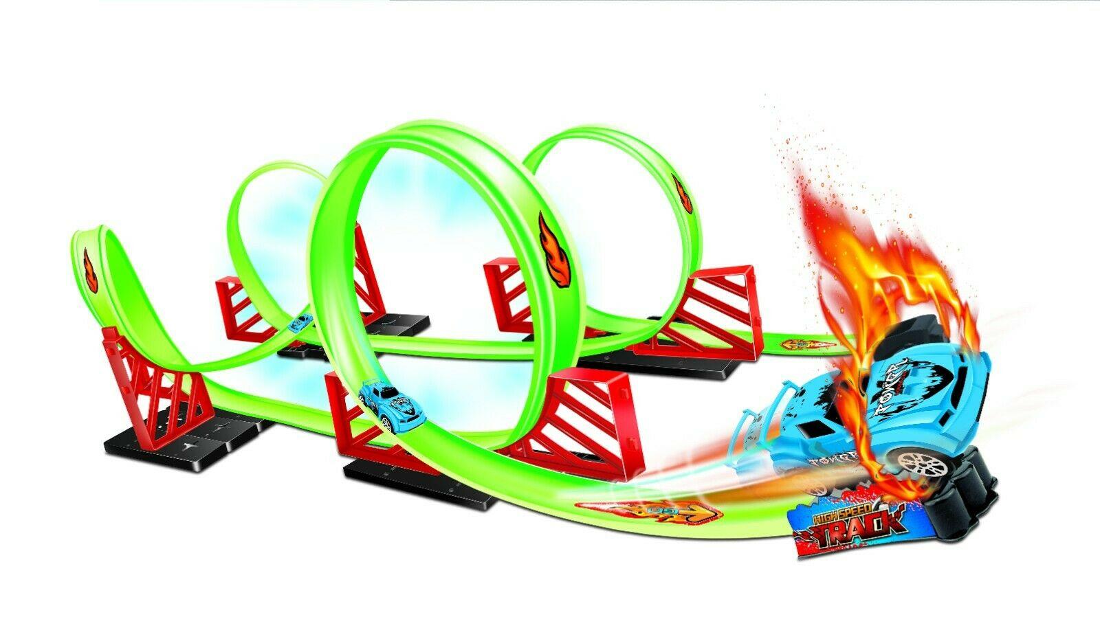 Race Car Track Loop Track Pull Back Car 4 Loops Kids Car Track Racing Toy