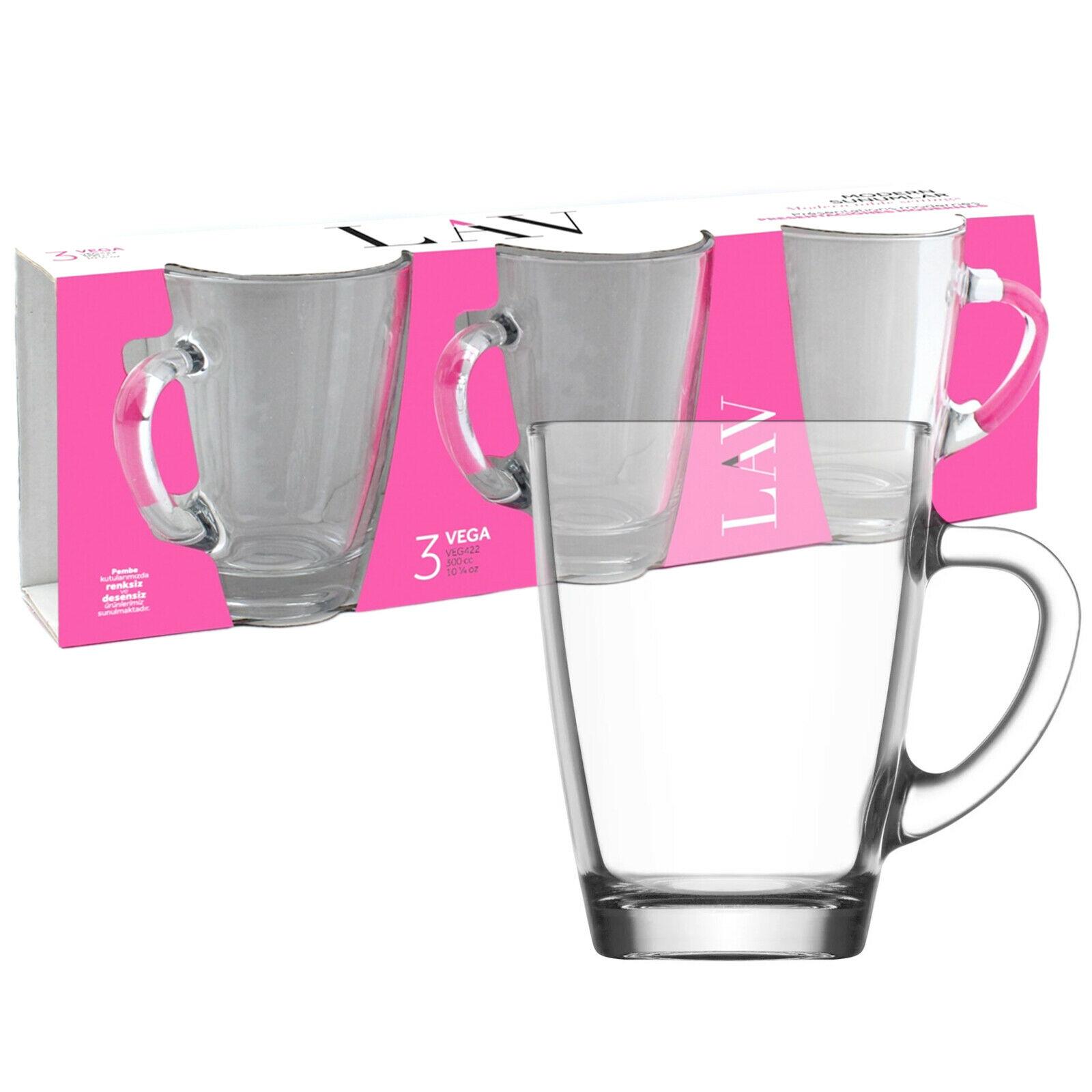 Vega Modern Clear Glass Mug with Handle, Coffee Tea Hot or Cold Drinks