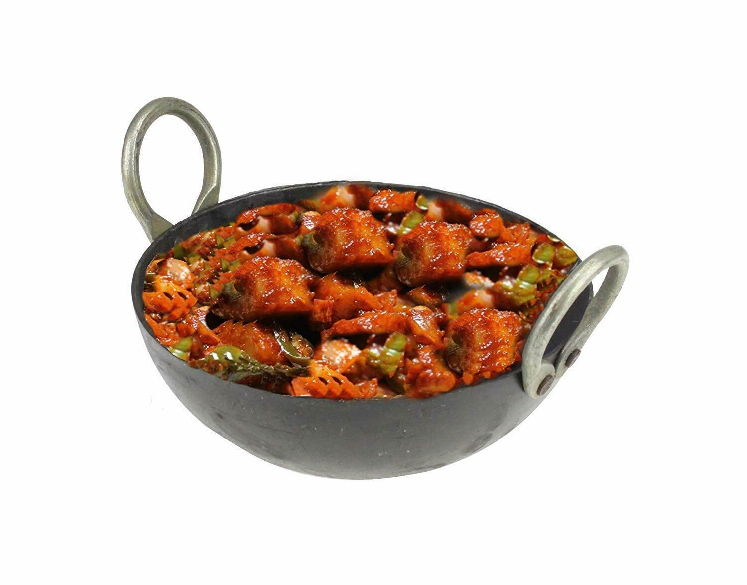 Iron Karahi Kadai Kadhai Iron Wok Balti Dish Indian With Handles Heavy Duty  Flat 