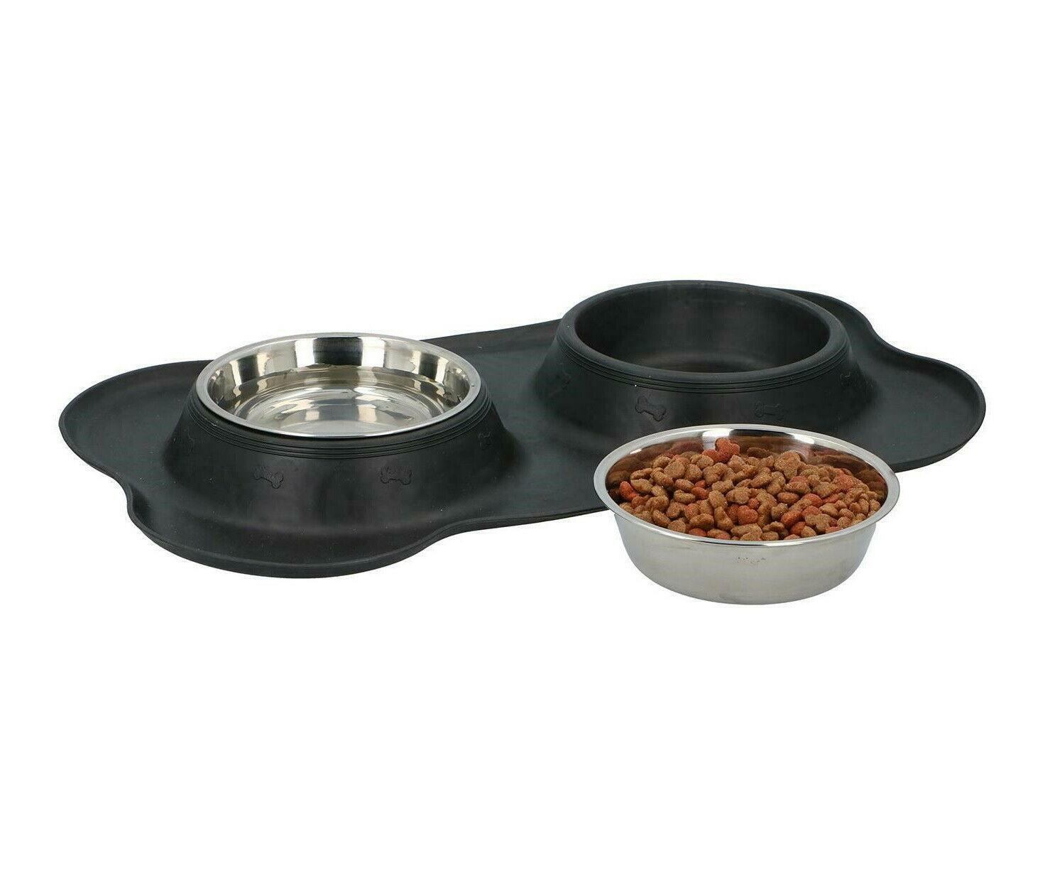 Double Stainless Steel Pet Dog Food Water Bowls Twin Dish Non Slip ...