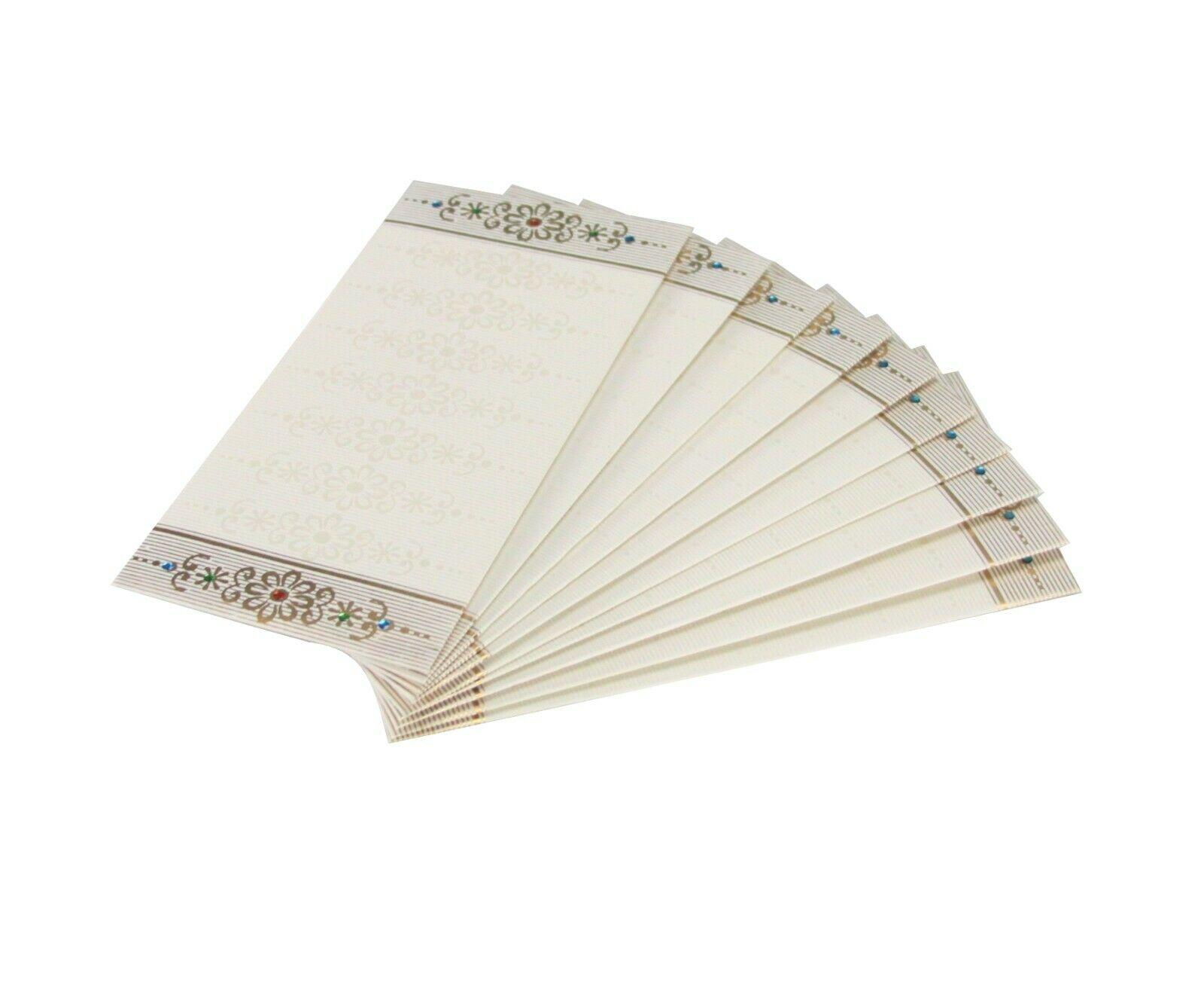 10x Indian Shagun Gift Envelopes Ivory White Gold Floral Money Gift Cash Wallets 