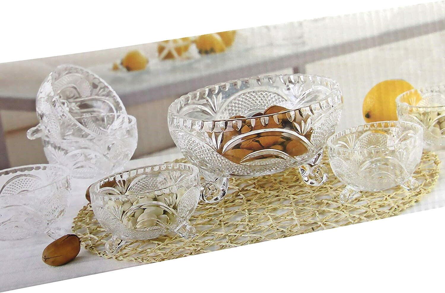 7pc Glass Bowl Set Crystal Clear Dessert Serving Bowls Fruit Salad