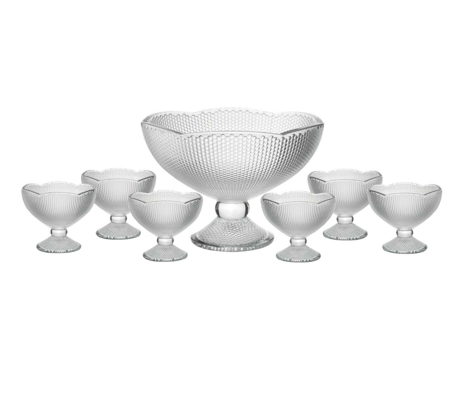 Large Glass Footed Fruit Bowl 7 Piece Set Trifle Dessert Sundae Serving  Glasses