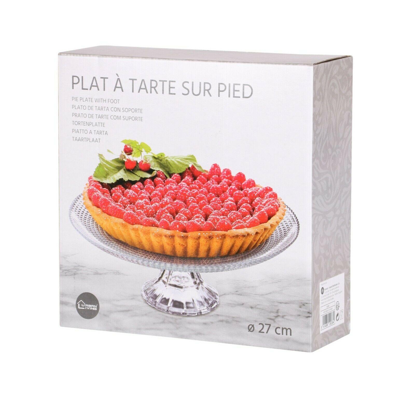 Large 27cm Glass Cake Stand On Pedestal Tart Pie Raised Fruit Plate Centrepiece 