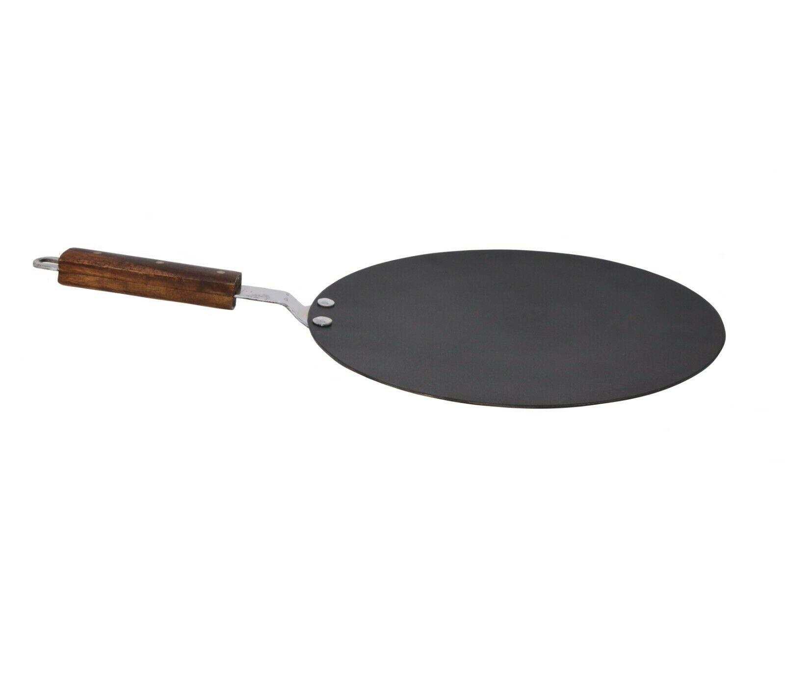 Iron Tawa Tava Crepe Pancake Pan Chapati Roti Concave Wooden Handle