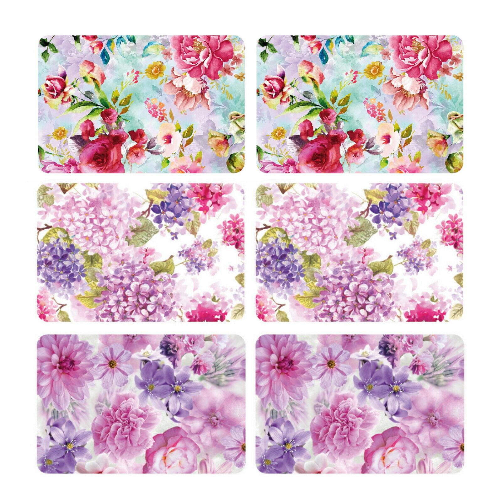 Set of 4/6 Placemats Floral Flower Dining Table Dinner Place Mats Home ...