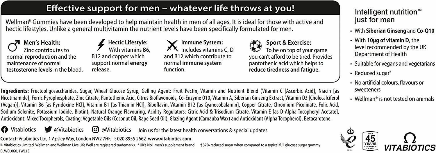 Vitabiotics Wellman Multivitamin 60 Vegan Gummies (497)