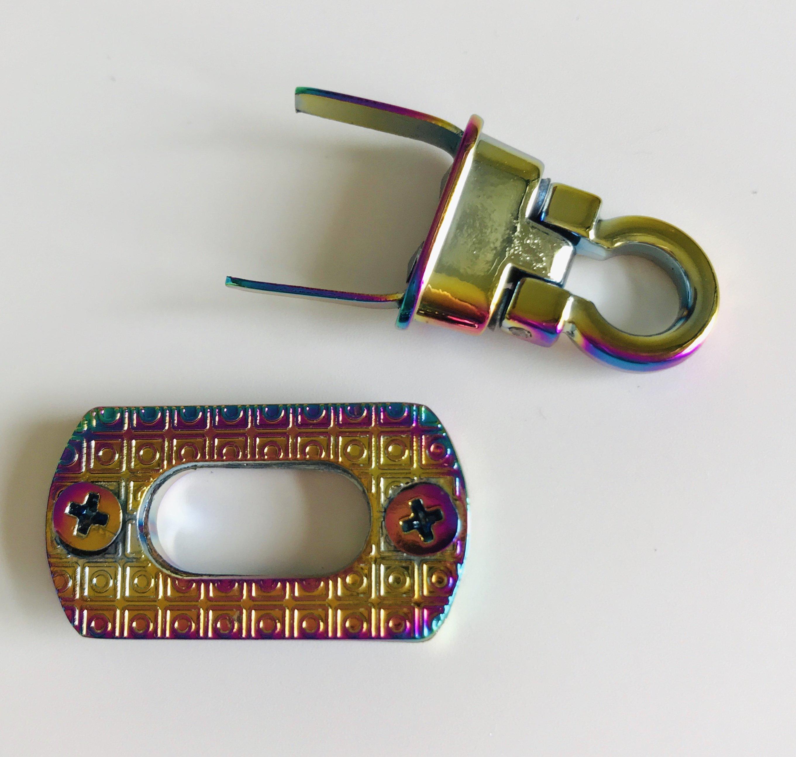 Bobbin Girl's Dinky flip lock in Rainbow colours comes in two parts for installation