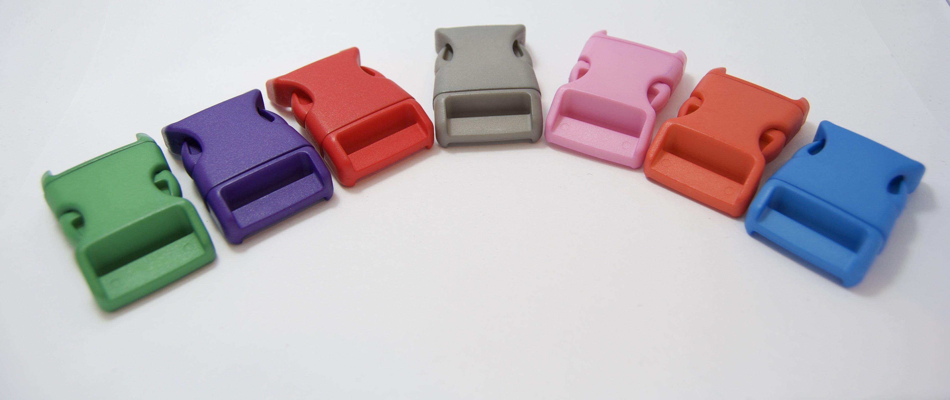 multi coloured 1" (25mm) delrin buckles for backpacks or camera bags