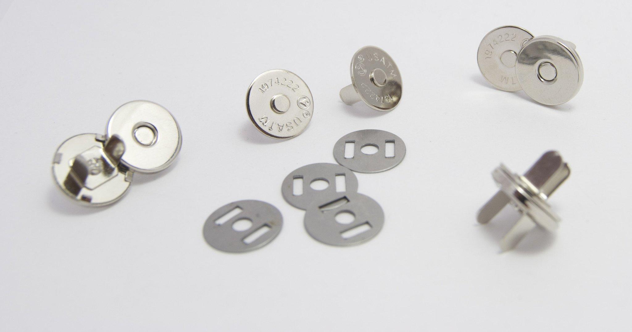 14mm thin magnetic bag snaps in silver, pack of 4 including washers