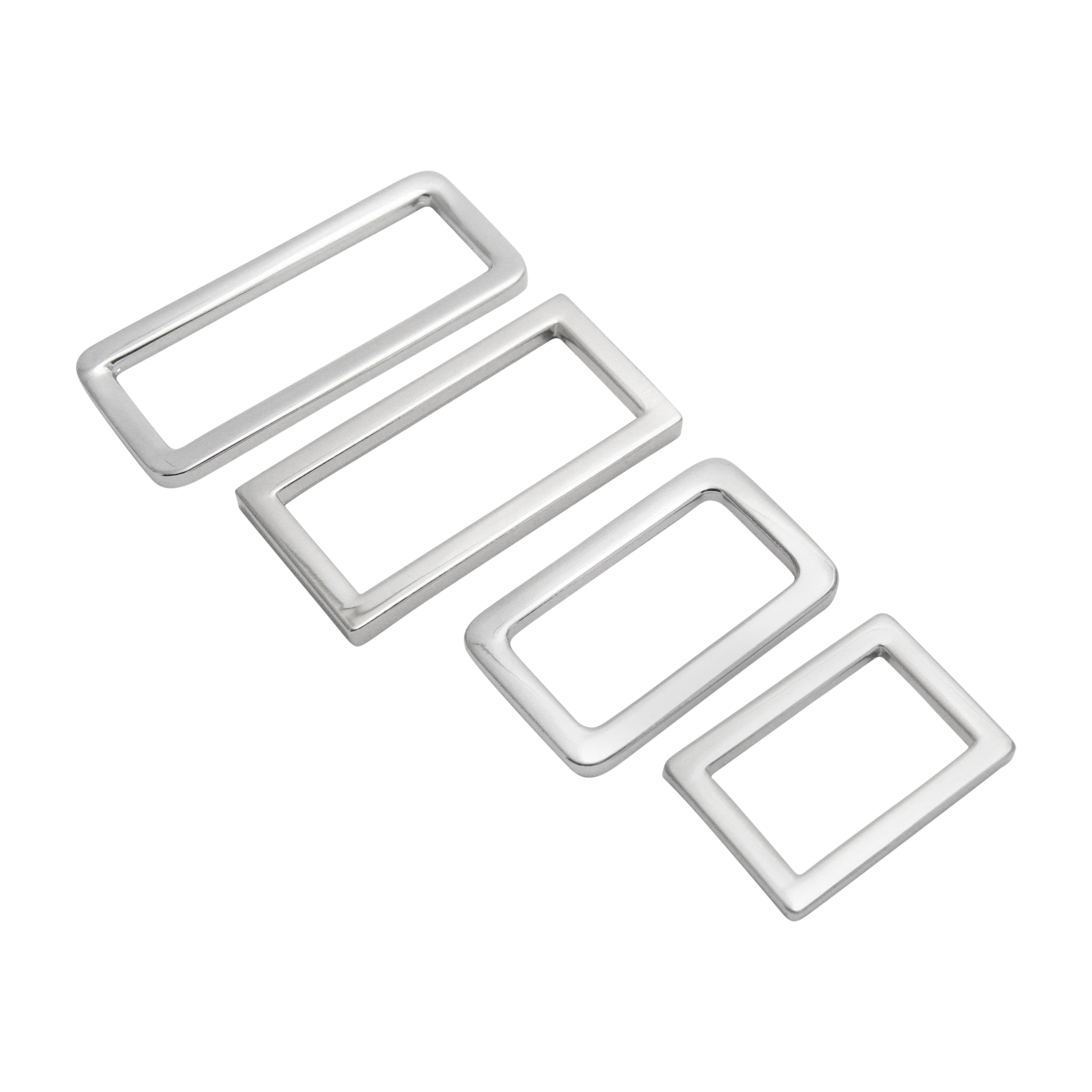 Silver rectangle rings in 3 widths, 1" (25mm), 1 1/4" (32mm) and 1 1/2" (38mm), use these as connectors to attach bag handles