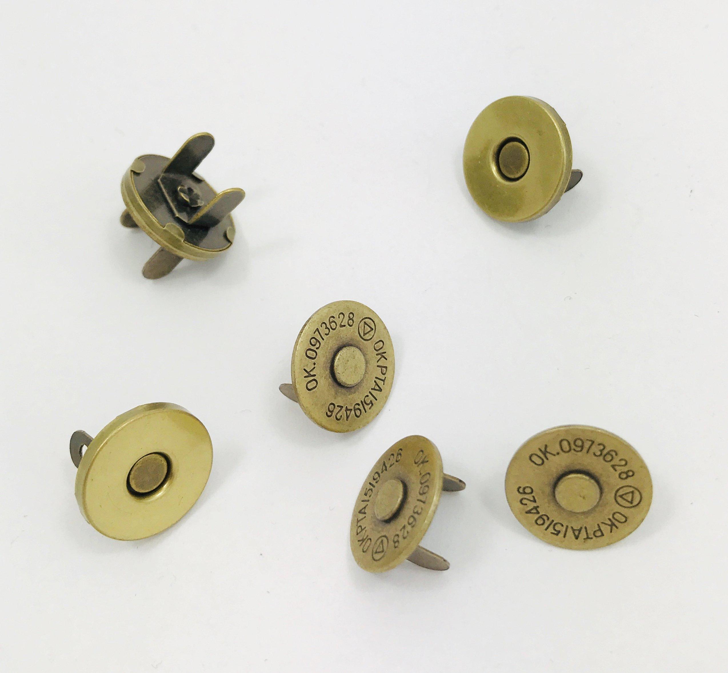 14mm thin magnetic bag snaps in antique brass, pack of 5 including washers