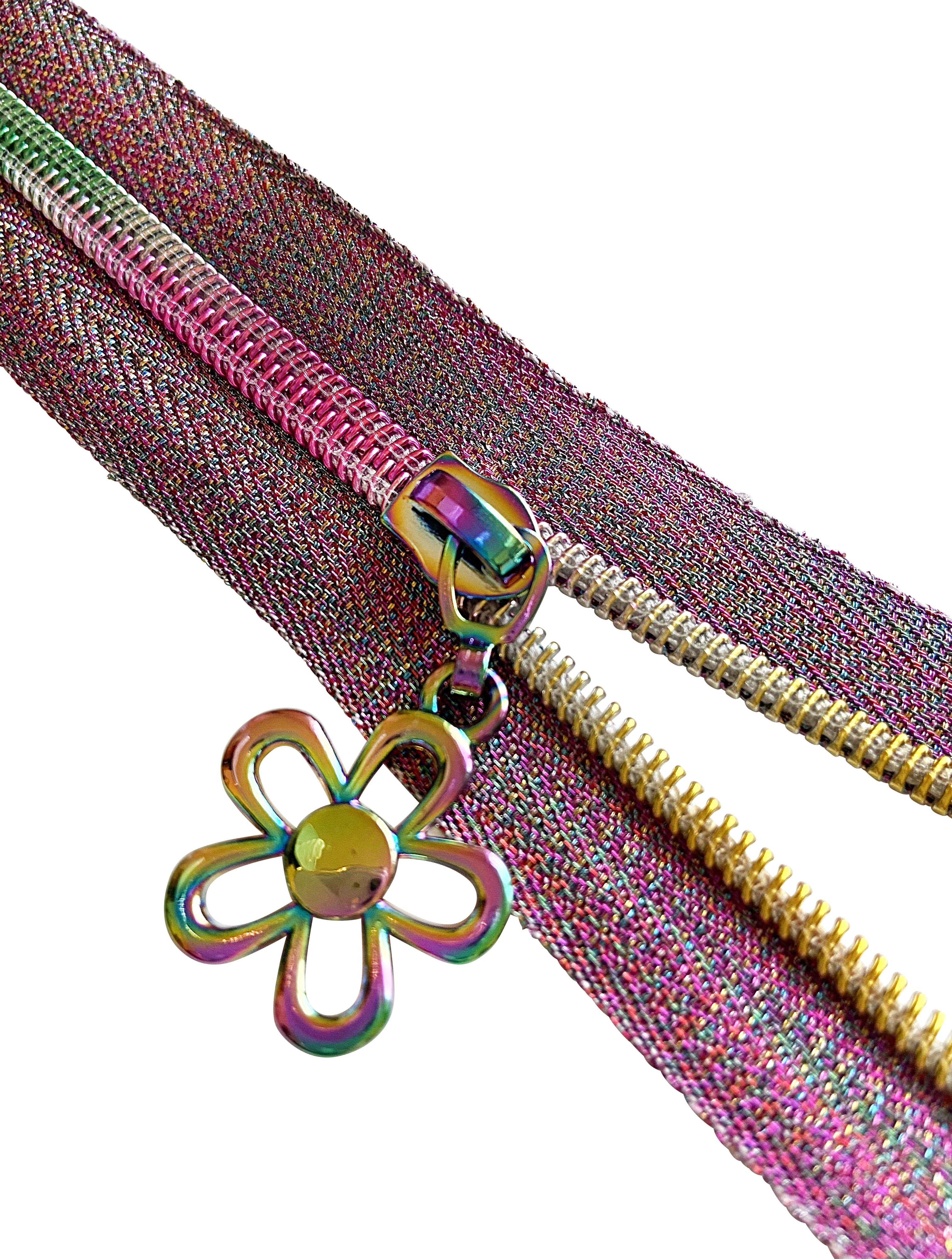 rainbow coloured flower shaped zip pulls x 5 pack