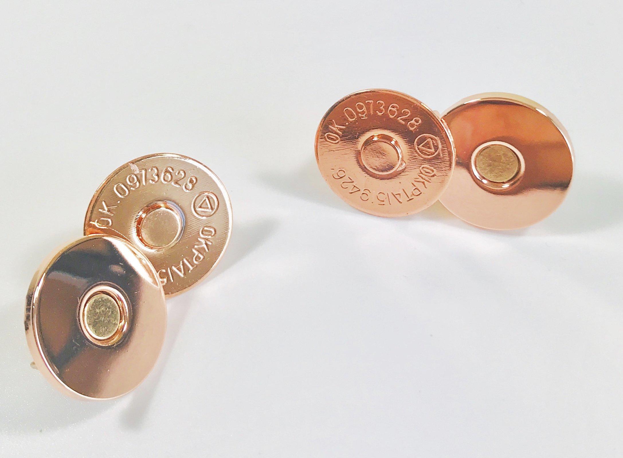 14mm thin magnetic bag snaps in rose gold, pack of 5 including washers
