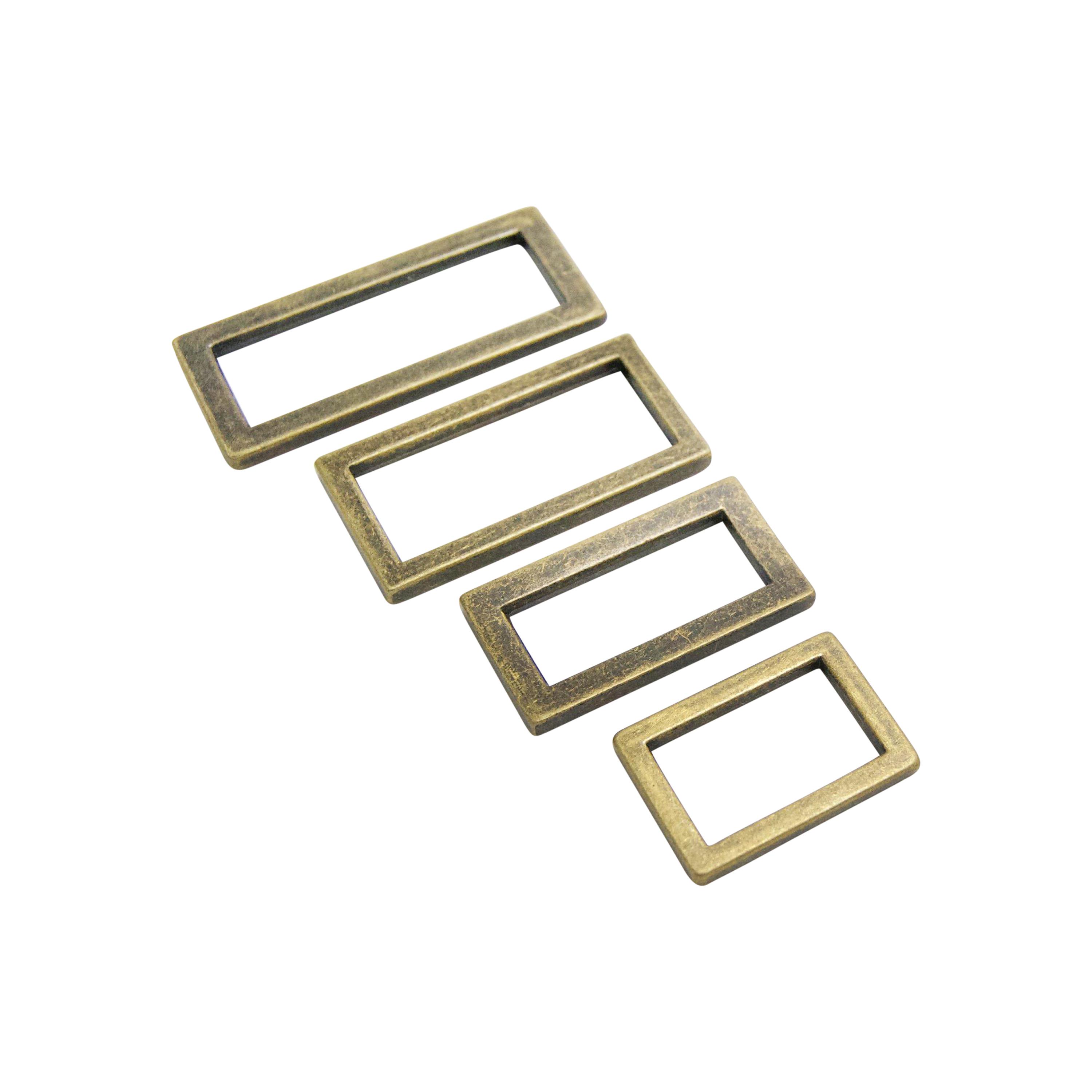 Antique Brass rectangle rings in 3 widths, 1" (25mm), 1 1/4" (32mm) and 1 1/2" (38mm), use these as connectors to attach bag handles