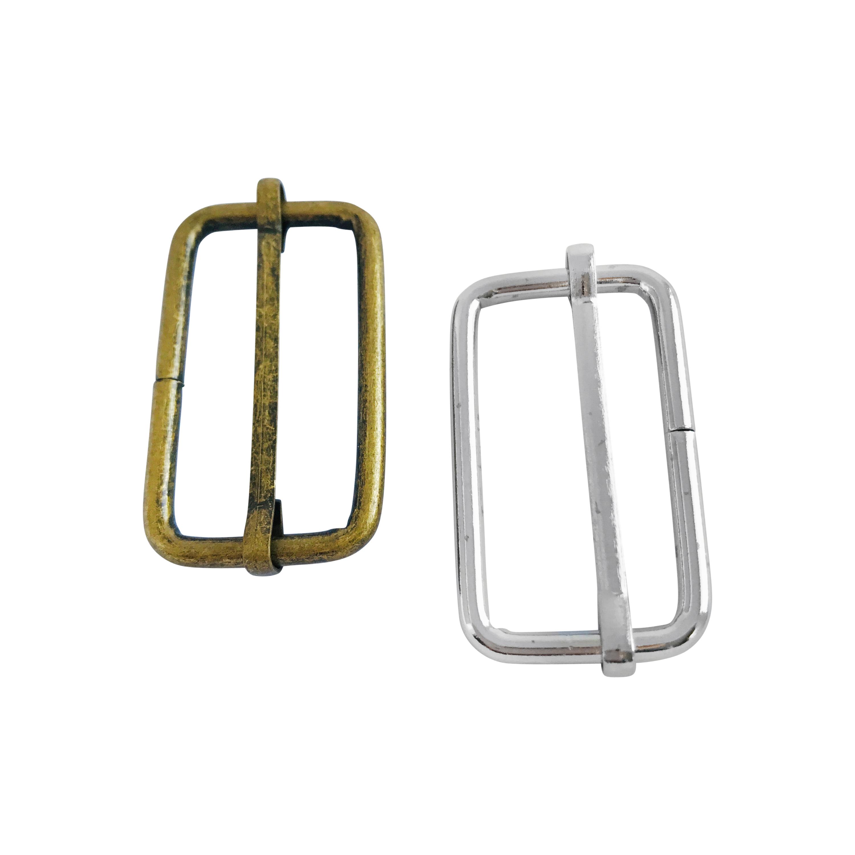 11/2(38mm) wire formed slider buckle in silver or antique brass finish, to make adjustable bag straps