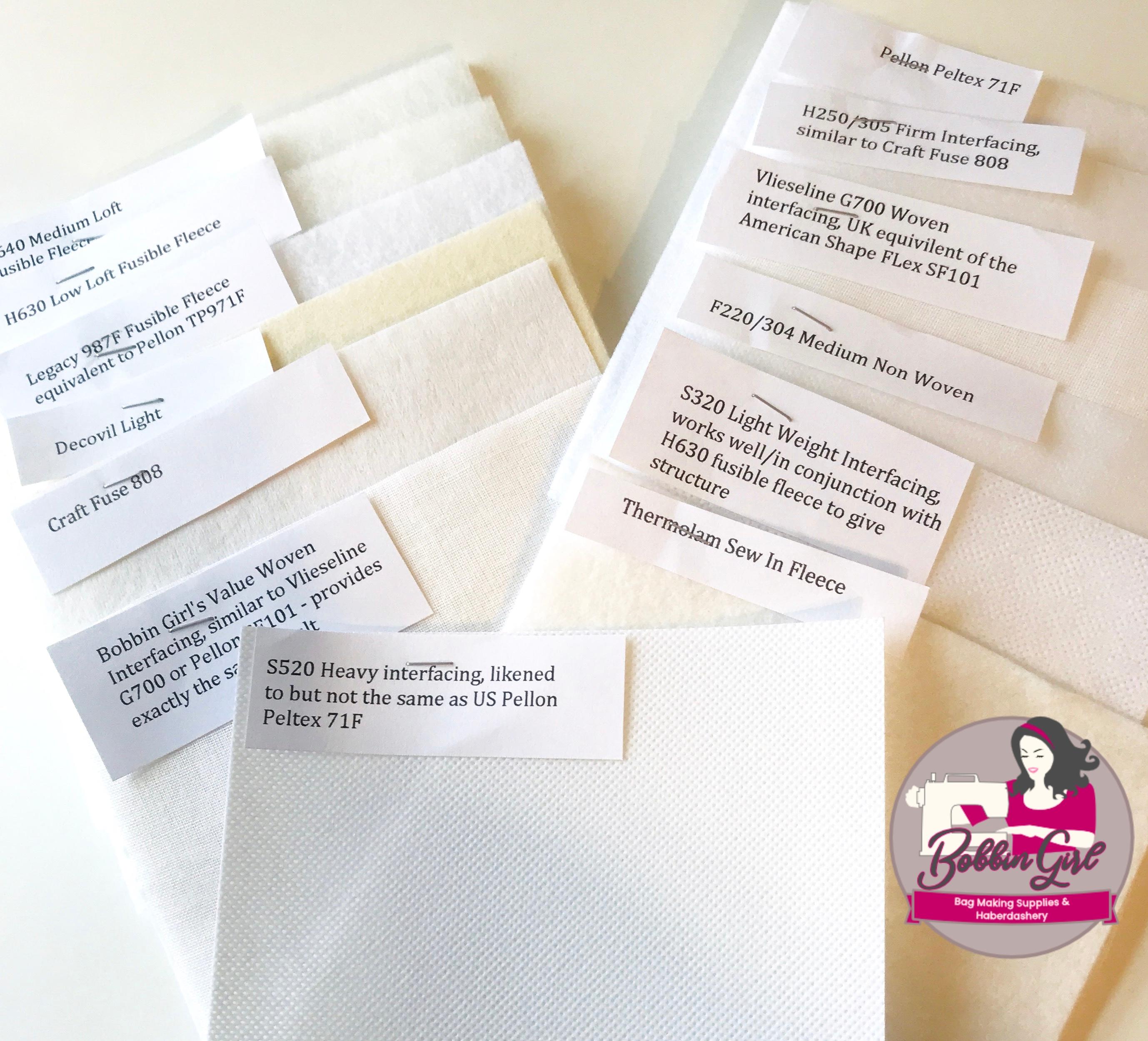 Bobbin Girl's interfacing sample kit allows you to test all the interfacing products we sell