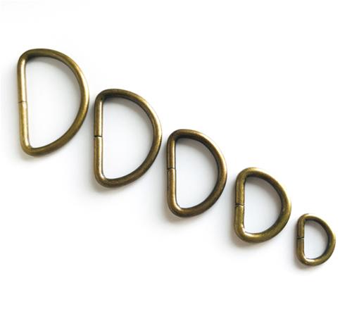4 pack antique brass D rings in 5 sizes, 1/2" (12mm), 3/4" (20mm), 1" (25mm), 1 1/4" (32mm) and 1 1/2" (38mm)
