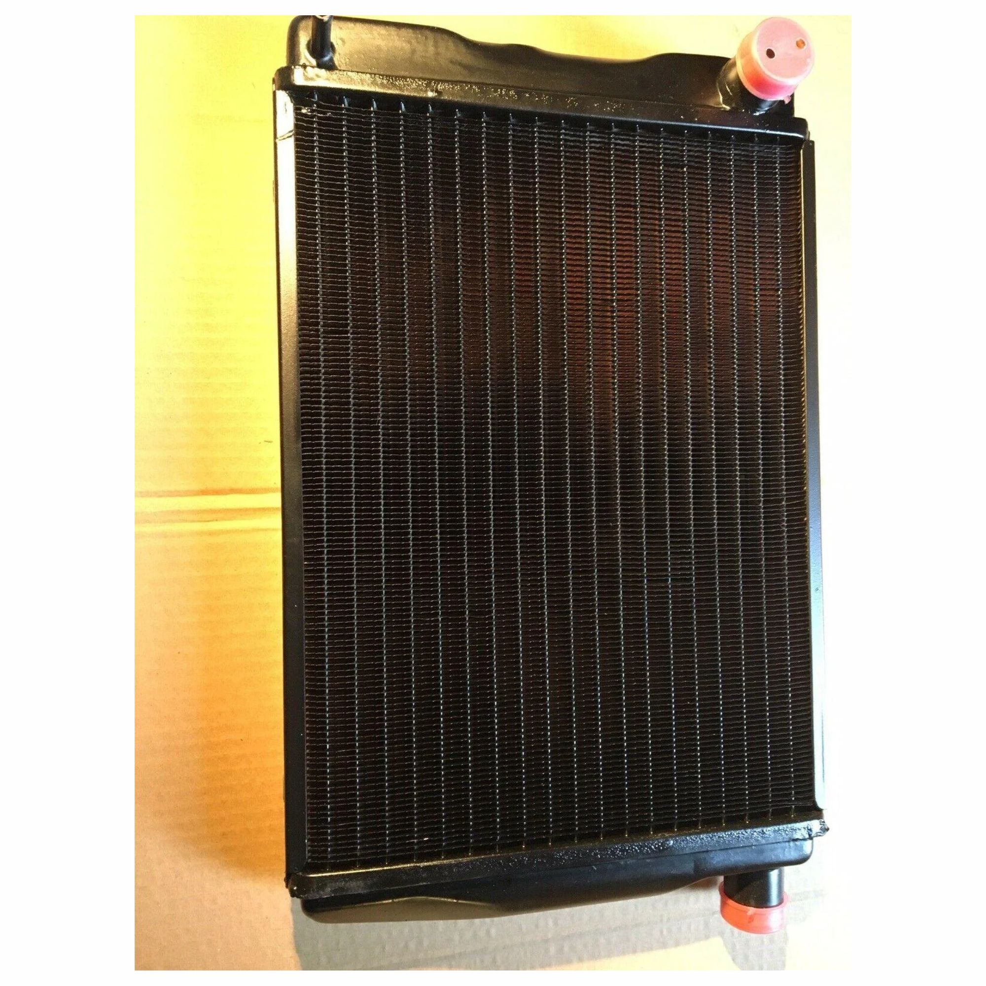 NRP1028 radiator for MG Midget 1500cc showing mounting points and brass tanks