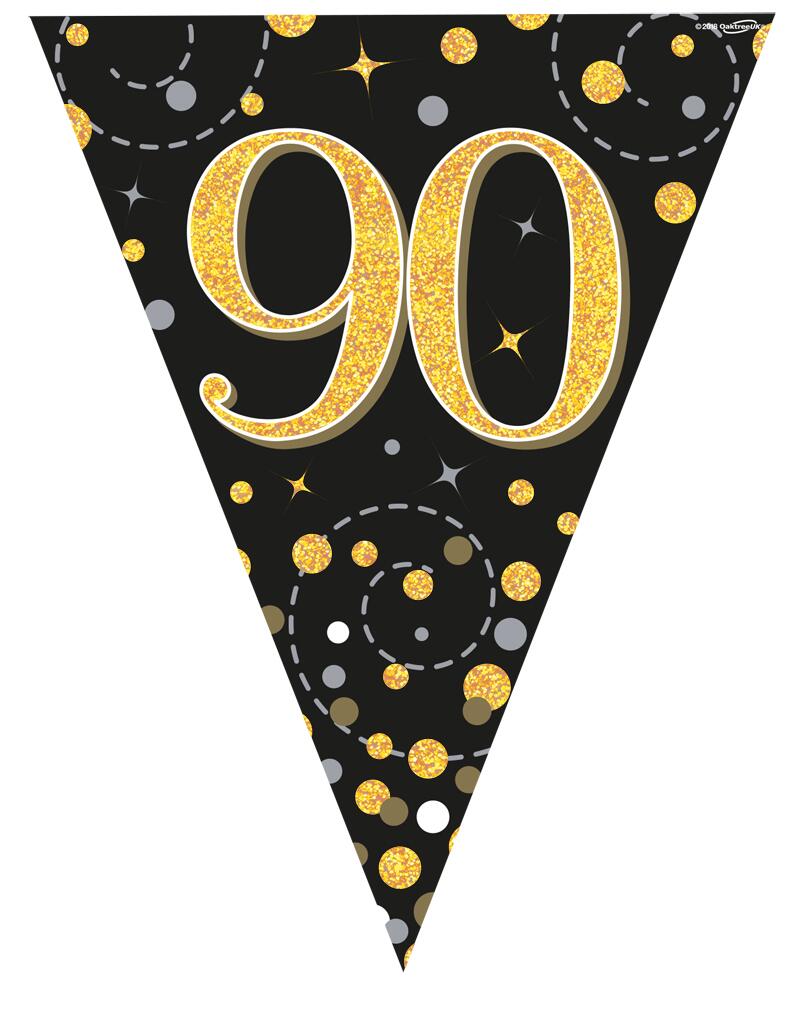 Party-Wimpelkette Schwarz-gold Holografisch – 11 Flaggen, 3,9 M, Für Geburtstag & Feiern