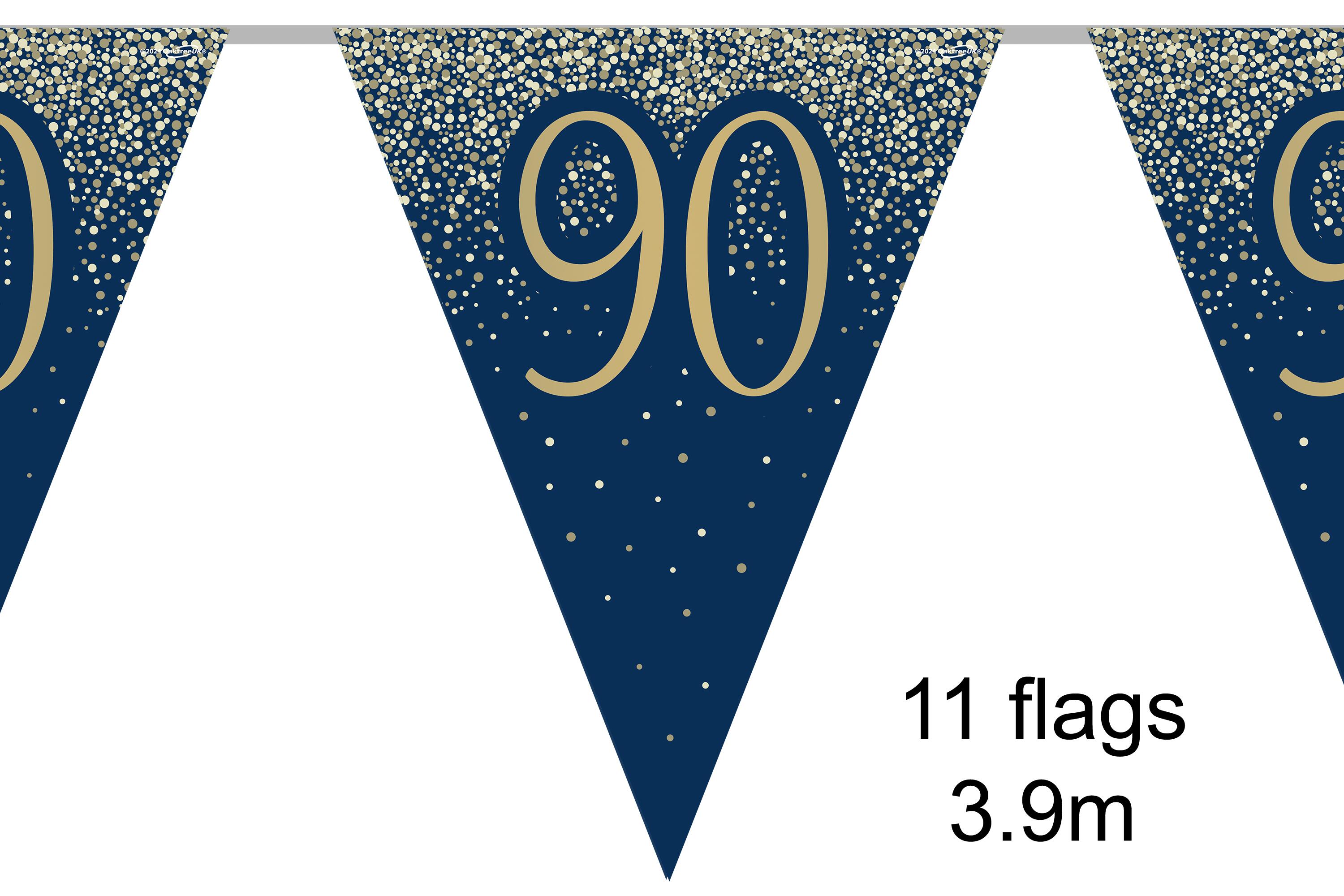 Sparkling Fizz Party Bunting - 11 Black & Gold Holographic Flags On 3.9m String | Birthday & Celebration Decoration