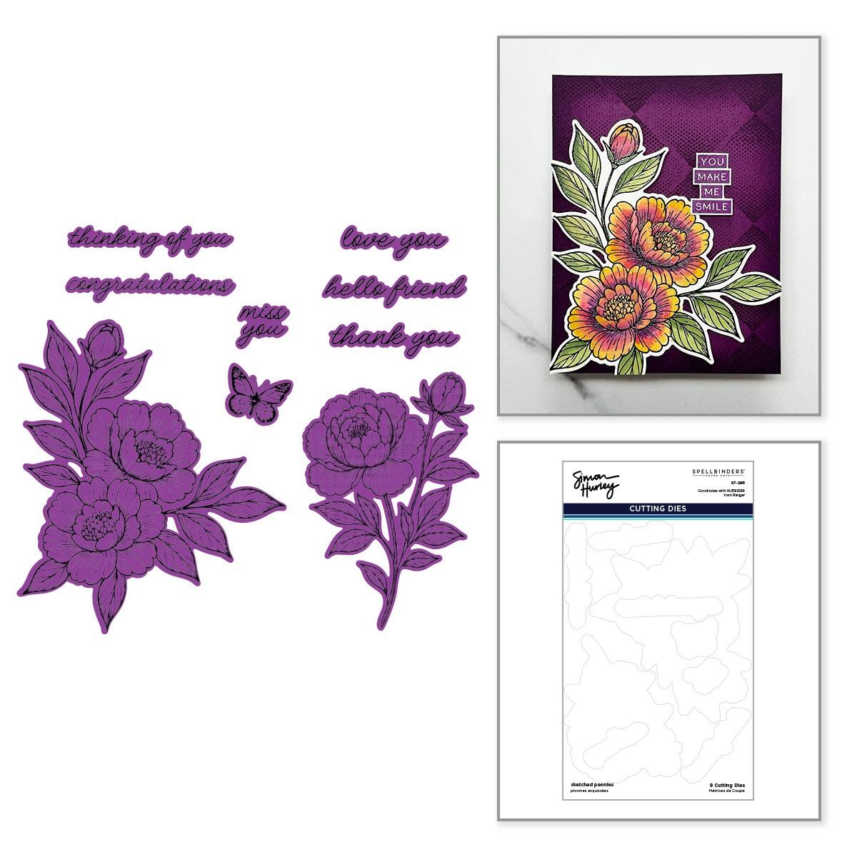 Spellbinders - Sketched Peonies Stamp and Die Bundle by Simon Hurley