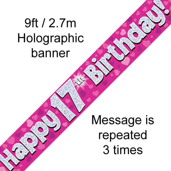 Happy 17th Birthday Pink Banner