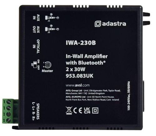 Adastra 2×30 W In-Wall Amplifier with Bluetooth & AUX/Optical Input 953.083UK