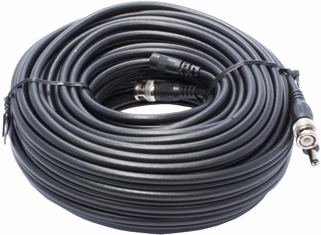 30m RG59+2 Pre-Terminated BNC Video and Power Cable for CCTV Camera - Black