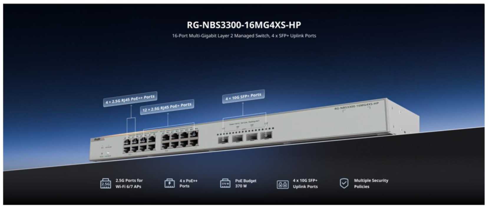 Ruijie Reyee RG-NBS3300-16MG4XS-HP 2.5G PoE++ Cloud Managed Switch
