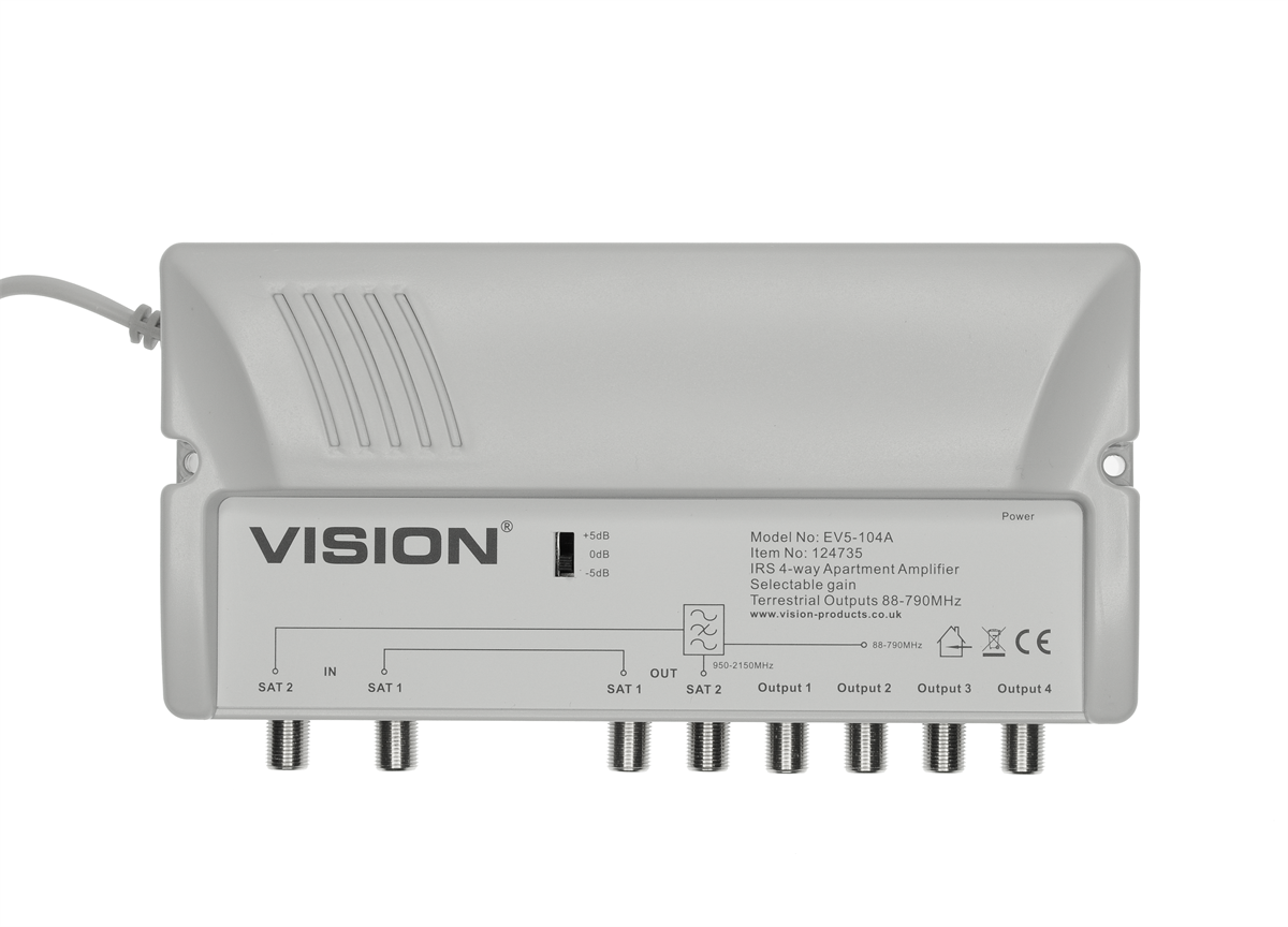 Vision EV5-104A - V5 Apartment Amplifier adds 4 TV points from IRS Cable