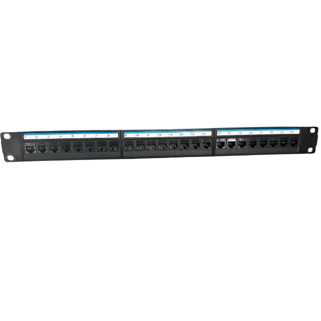 24-Port Cat6 Patchpanel 1U – RJ45, 19 Zoll, Mit Kabelbinder & Beschriftungsfeld