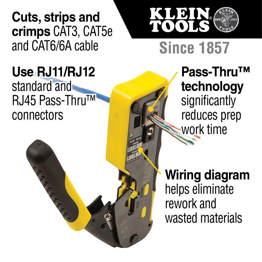 Klein Tools - Ratcheting Cable Crimper / Stripper / Cutter for Pass-Thru