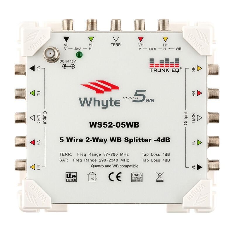 Whyte WS52-05WB 2-Way Splitter, splitting Quattro or Wideband IRS distribution