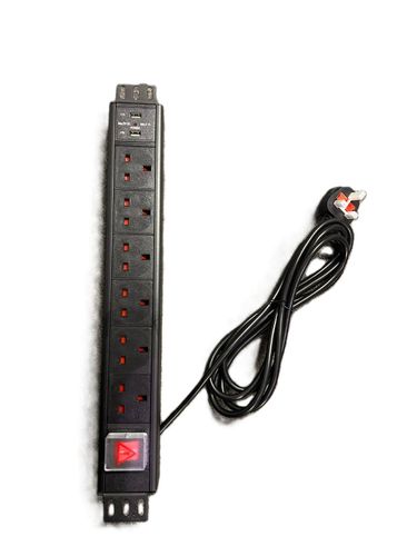 UK Plug to 6 Way UK Sockets + USB Rack PDU with Surge Protection