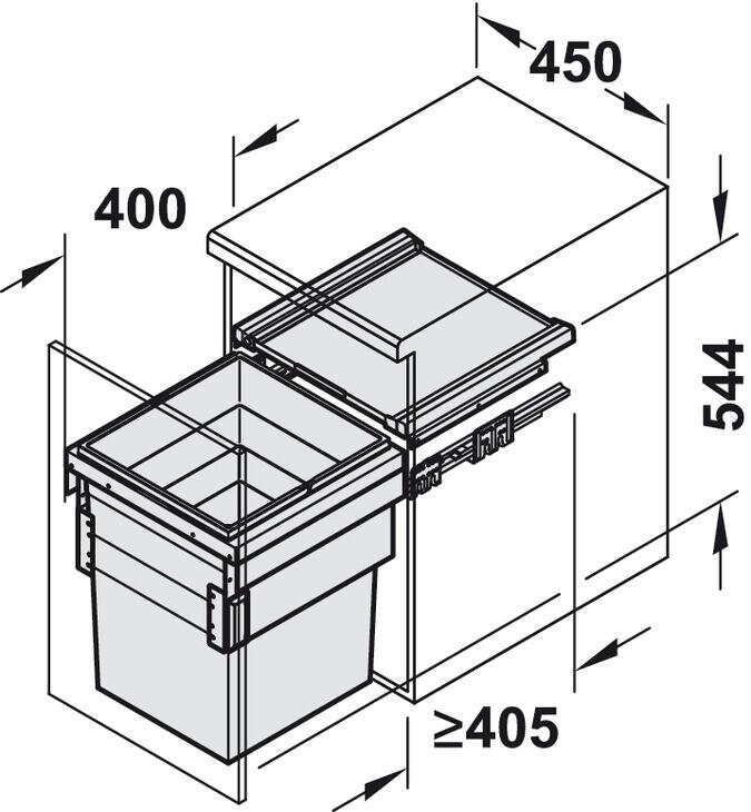 Hailo Synchro 55 Litre Pull Out Soft Close Kitchen Bin for 450mm Unit